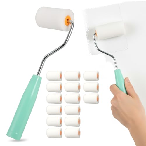 THQAE ensemble de 16 pièces Rouleaux à Peintur,Mini Rouleau à Peinture,Rouleau vernis très fine,pour peindre bois, plinthes, métal, rebords fenêtre,portes,5 * 3.5CM