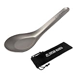 TITAN MANIA(チタンマニア) レンゲ 軽量タイプ チタン製 超軽量 頑丈 直火 スプーン 一体型 調理器具 キッチンツール キャンプ ソロキャンプ アウトドア用品 キャンプ用品 収納袋付き