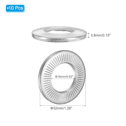 patikil 304 stainless steel flat washers 10 pack m16x32mm belleville spring disc washer conical knurled metric gasket for automotive industrial construction