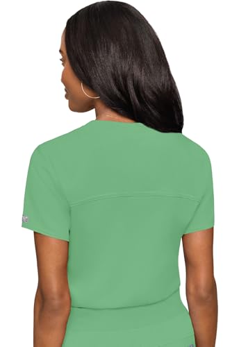 Image of Med Couture Women's V-Neck Scrub Top, Modern Fit Tuck-in Top with Stretchy Rib-Knit Shoulders and Chest Pocket - MC7448