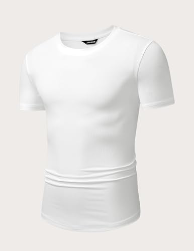Image of JMIERR Mens Short Sleeve T Shirt Summer Muscle Slim Fitted Crewneck Longline Tees Shirts for Gym Workout