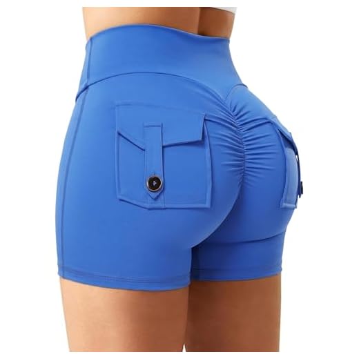 STARBILD Shorts Deportivo Cargo Push Up Mujer, Leggings Corto Cintura Alta Scrunch Butt con Bolsillos pour Gym Fitness Yoga, Cargo - Azul S
