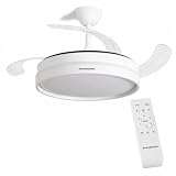InnovaGoods® Ventilador de Techo con Aspas Retráctiles y Luz LED 72 W, 6 Velocidades, Temporizador, 3 Tipos de Luz, Mando a Distancia, Ø49-104 cm, Silencioso, Función Verano-Invierno. Blanco