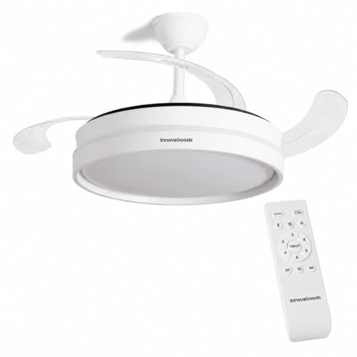InnovaGoods® Ventilador de Techo con Aspas Retráctiles y Luz LED 72 W, 6 Velocidades, Temporizador, 3 Tipos de Luz, Mando a Distancia, Ø49-104 cm, Silencioso, Función Verano-Invierno. Blanco