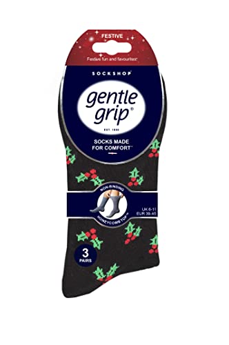 SockShop Gentle Grip Mens Soft Top Breathable Cotton Novelty Christmas Patterned Socks in a Multipack of 3 Christmas Cheer 6-11 - Image 2