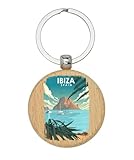 Lauthings Llavero de recuerdo de viaje de Ibiza España, llavero de madera,...