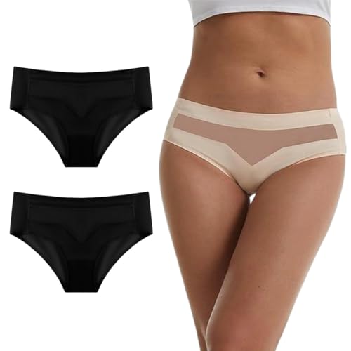 LUNANSM Mid Waist Quick Drying Invisible Ice Silk Panties,Ultra Thin Breathable Non Marking Underwear,Hip Lifting Elastic Briefs