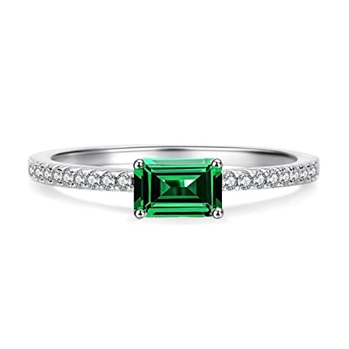 Emerald Cut Gold Plated 925 Sterling Silver Rings for Women, Genuine May Birthstone Gift, Wedding Jewelry Rings for Women
