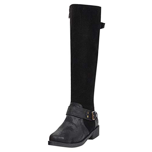 Botas Altas Mujer con Hebilla Invierno POLP Zapatos con Tacon Ancho para Mujer Casual Botines Mujer Negra Vintage Zapatos Largos de Barril