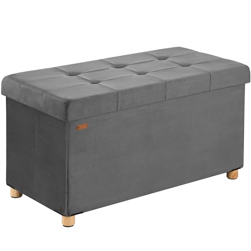 Casaria® Sitzbank mit Stauraum Anthrazit Samt inkl. Boxen & Füßen Faltbar Sitzbank 300kg Belastbar 76cm Truhe Wohnzimmer Schlafzimmer Flur...