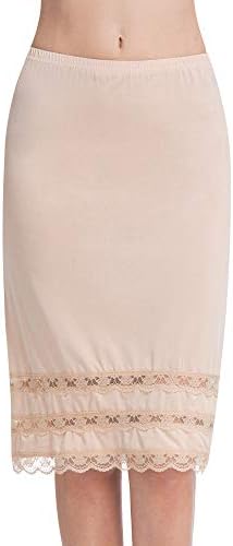 Half Slips for Women Underskirt Dress Extender Lace Trim Knee Length Midi Skirt 19-26″ Length