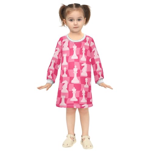 Chess Pieces Girls Dresses Long Sleeve Sweatshirt Dress for Girls Winter Toddler Casual A Line Dresses Size 2-8T4