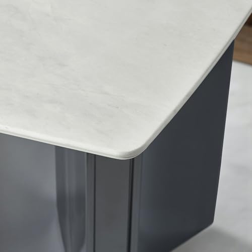 Image of The Attic Lunar Crest Ceramic Dining Table with Curved Titanium Base - Modern Luxury Rectangular 6 Seater Dining Table for Home & Hospitality