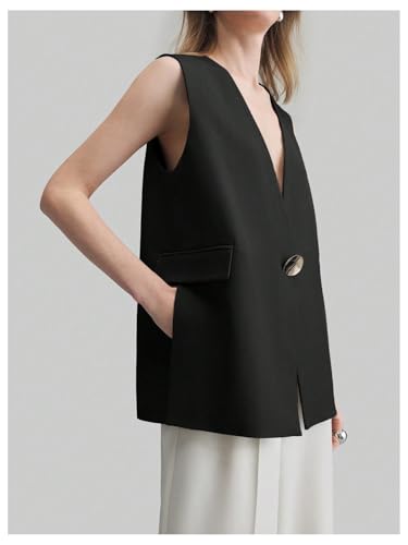 SOLY HUX Women's Sleeveless Blazer Vest Deep V Neck Split Work Office Suit Vest with Pocket3
