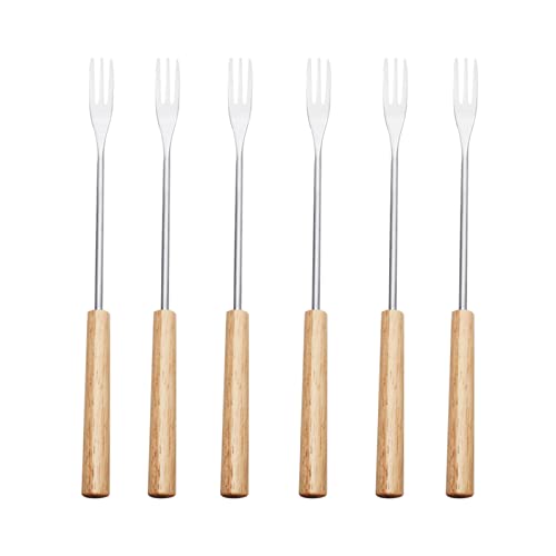 Stainless Steel Chocolate Fondue Fork Six-Piece Set Solid Wood Handle Fruit Fork Western Cream Fondue Fork
