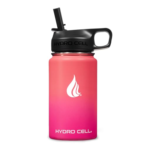 Image of HYDRO CELL Stainless Steel Insulated Water Bottle with Straw - For Cold & Hot Drinks - Metal Vacuum Flask with Screw Cap and Modern Leakproof Sport Thermos for Adults (Coral /Punch 14oz)