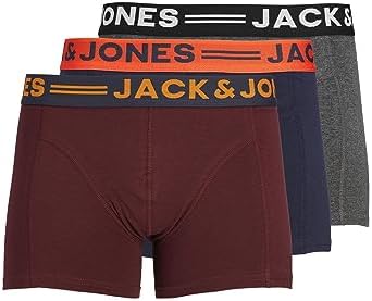 JACK & JONES Men's Trunks 3-Pack, Burgundy, Medium, Mens Underwear - Everyday Comfort, Supportive Fit