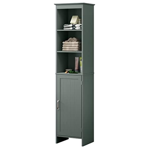 HOME BI 63" Tall Narrow Cabinet, Bathroom Storage Cabinet, Skinny Floor Cabinet, Wooden Free Standing Cabinet with Adjustable Shelves and Door, Grey Cover