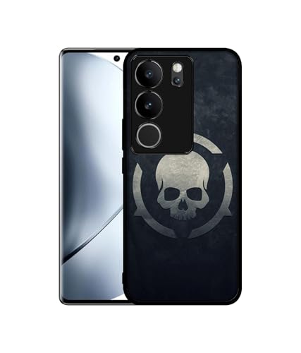 Image of Skull Pattern Print Design Premium 2D Printed Metal Back Case Cover for Vivo V29 5G / V29 Pro 5G, Black