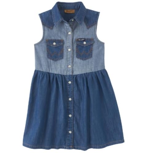 Wrangler Blue Girl's Contrast Wash Denim Western Shirt Dress 112346570