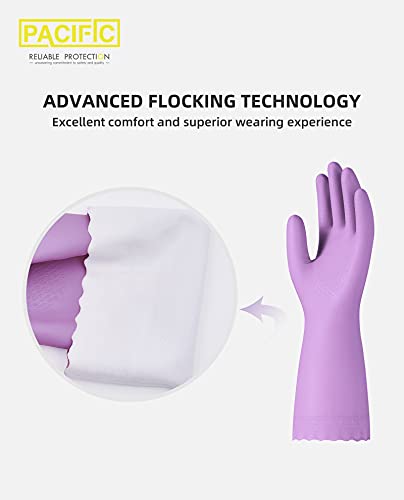Pacific Ppe 4 Pairs Reusable Dishwashing Cleaning Gloves With Latex Free, Cotton Lining, Kitchen Gloves, Purple, Medium #TOP1