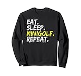 El diseño del eslogan "Eat Sleep Minigolf Repeat" es ideal para los golfistas a los que les gusta ir al campo de minigolf con amigos y golpear las pelotas de golf con el palo de golf. Ideal para la fiesta de cumpleaños en el campo de minigolf mientras se
