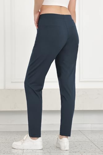 Bamans Womens Dress Pants Work Business Skinny Leg Pants Office High Waisted Slacks Slim Fit Casual Trousers Blue 27" Inseam XL2