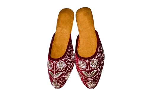 Image of Women's Velvet Embroidered Jutti | Traditional Ethnic Footwear with Floral Design | Comfortable Slip-On Flats