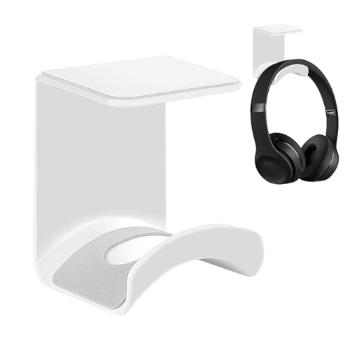 AXFEE Soporte para Auriculares, Sin Perforaciones, Universal Adhesivo Stand, Gancho para Soporte de Auriculares Debajo Del Escritorio, Para Colgar Mochilas, Auriculares, Paraguas（Blanco）