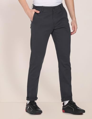 Image of U.S. Polo ASSN. Men's Regular Solid Textured Austin Trim Fit Mid Rise Casual Trousers