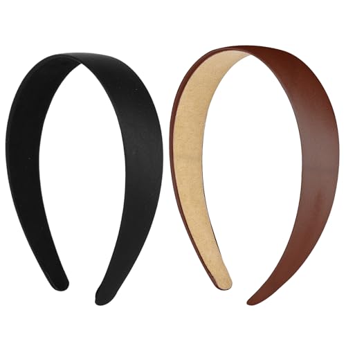 WLLHYF 2 diademas de satén de 1 pulgada de ancho, diadema dura de moda, diademas lisas antideslizantes, accesorios para el cabello para mujeres y niñas, Halloween, Navidad (negro + café)