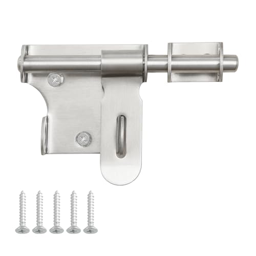 Alise 4 Inch Slide Bolt Gate Latch, Door Lock with Padlock Hole, Heavy Duty Stainless Steel Barrel Bolts Safety Door Lock for Wooden Fence, Outdoor Fence,Shed Door Brushed Finish