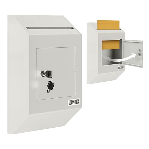 Image of Durabox Drop Box Deposit Safe 10 x 4 x 16 inch Heavy Duty Steel with Slim Profile Wall Mailbox with Wide Deposit Slot for Letters, Documents Checks and Cash for Home, Office & Commercial (W300) (Gray)