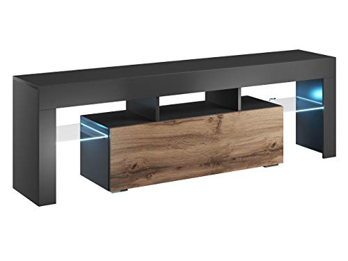 TV Board Lowboard Toro 138, TV Lowboard mit Grifflose Öffnen, Unterschrank, Sideboard Mediaboard, Fernsehschrank, Mediaboard (mit Blauer LED