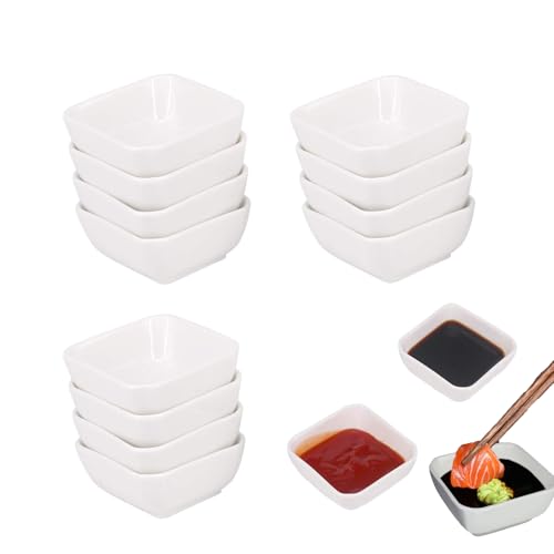 Dip Schüsseln Set,12 Stück Quadratische Saucenschälchen Stapelbar Dip Schälchen Sojasauce Schälchen Sojasosenschale Kleine Servierschalen für Saucen,Dipping,Gewürzen,Früchten,Snack,Sushi(Weiß)