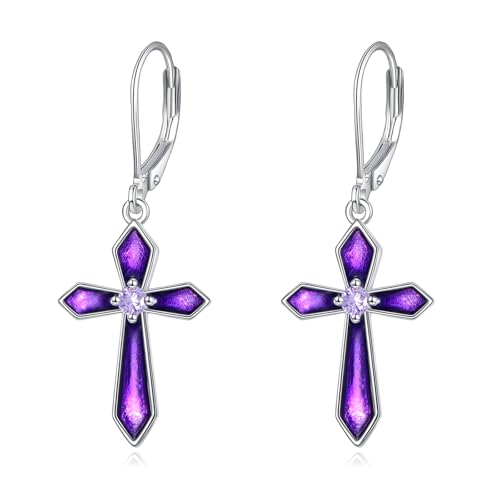 Cross Earrings 925 Sterling Silver Cross Dangle Drop Birthstone Earrings Jewelry Gifts for Women