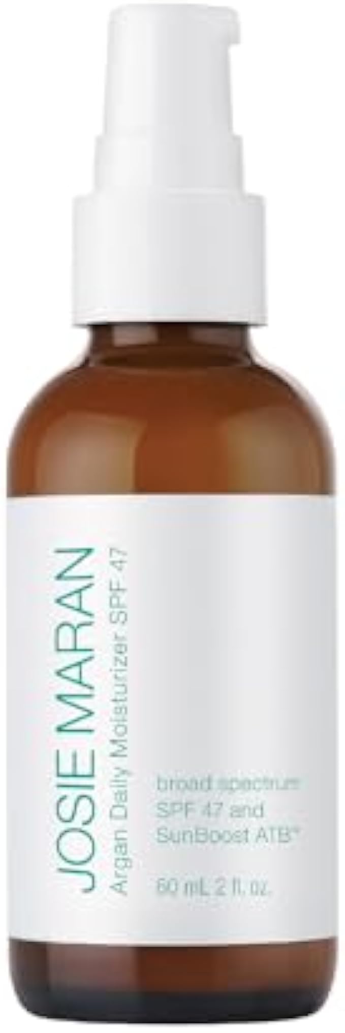 Josie Maran Argan Oil Daily Facial Moisturizer with SPF 47 & SunBoost ATB - Lightweight, Chemical Free Facial Sunscreen with Jojoba Oil & Green Tea - Smooths Texture & Boosts Radiance (2 oz)