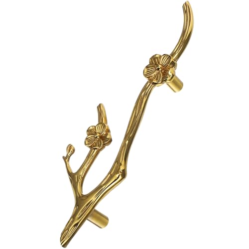 HONITANO Pomo de Armario Pequeño de Latón Forjado Forma de Rama de Flor, Tirador para Cajones y Puertas de Muebles, Adecuado para Estanterías y Gabinetes, Estilo Rústico, Dimensiones
