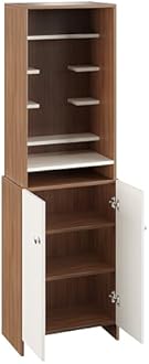 FURNEASER Shrisha Wooden Pooja Mandir for Home with Spacious Storage | Engineered Wood Floor-Standing Temple with Decorative Shelves | Exotic Teak & White Finish, 161x50x28 cm Prayer Unit