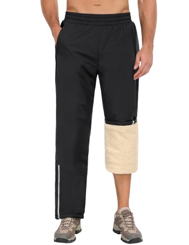 Niwicee Outdoor Hosen für Herren Jogginghose Wasserabweisende Regenhose Thermohose Fleece Gefütterte Trainingshose Sporthose Laufhose Wanderhose mit Reißverschlusstasche Jogger (Schwarz, L)