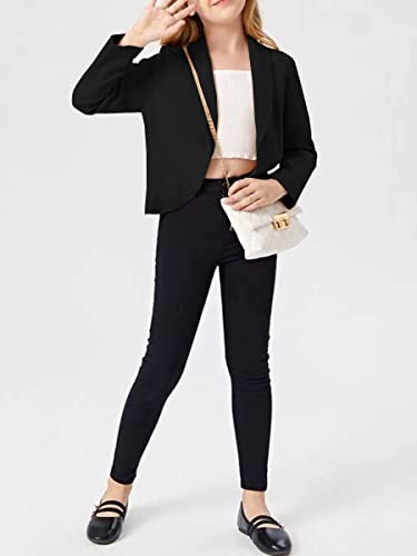 Girls Blazer Jacket Solid Color Lapel Suit Open Front Long Sleeve Blazers for Kids Girls Size 5-14 Years3