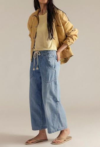yoeasy Women's Wide Leg Jeans Mid Rise Stretchy Straight Leg Baggy Drawstring Casual Denim Pants3