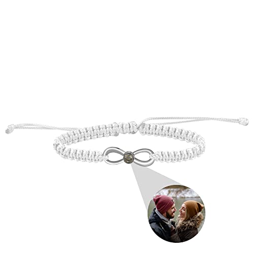 jejego Bracelet Photo Projection Personnalisé Bracelets Photo Je t'aime Bracelet 100 Langues Réglable en Corde Tressée Bracelet d'Amour Infini avec Photo à l'Intérieur Cadeau pour Couples Lui Elle Cover