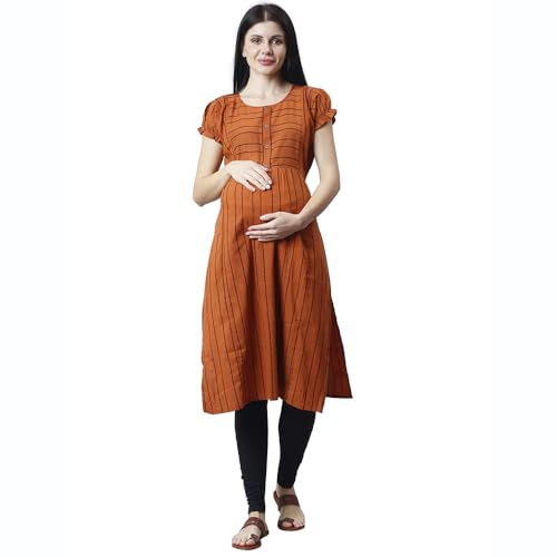 Image of CEE 18 Women's Cotton Rayon A-Line Maternity Feeding Kurti with Zippers(9938 36,Lucious Orange,S)