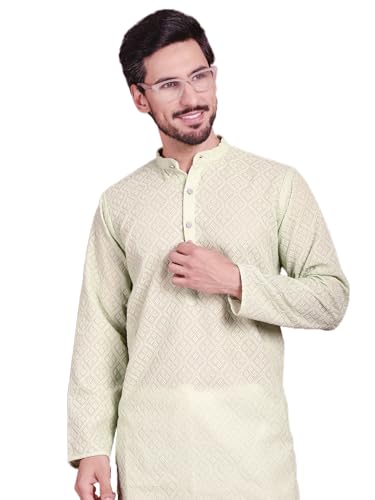 Image of Jompers Men's Regular Fit Georgette Chikankari Embroider Kurtas