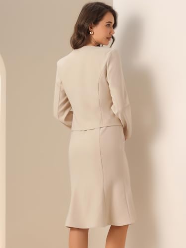 Image of Allegra K 2 Piece Suit Dress Set for Women's Cropped Blazer and Sleeveless Mermaid Business Dress