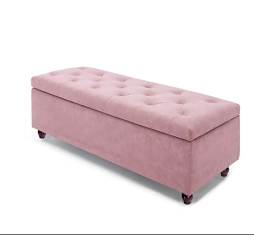 Image of LEGACY OF COMFORT Captain 2 Seater Sofa Ottoman Bench with Storage Velvet Fabric Ottoman Bench for Living Room Bedroom & Entryways (Light Pink)