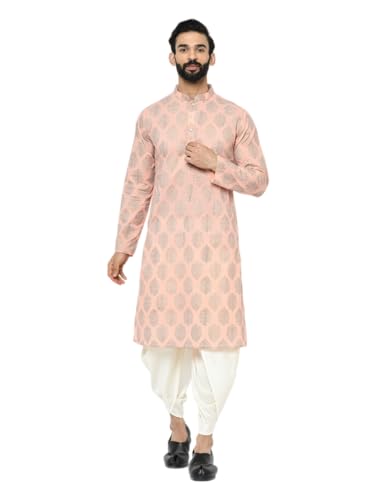 Image of KISAH Men's Kurta Dhoti Set, Cotton Blend, Printed Mandarin Colla Regular Fitr Long Sleeves