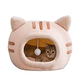 QD-WST 猫 ハウス ベッド ペット用寝袋 ドーム型 キャットハウス 小型犬 猫用 犬猫兼用 暖かい ふわふわ 折りたたみ式寝マット マット クッション 保温防寒 猫犬小動物用 室内用厚み 冬 寒さ対策 可愛い おしゃれ (L, ピンク)