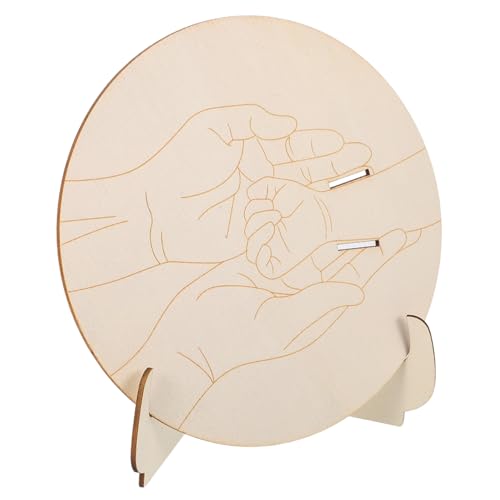 MUCKLILY Newborn Birth Announcement Board Wooden Baby Bracelet Holder Stand Hospital Bracelet Holder Baby Announcement Sign Round Engraved Plaque